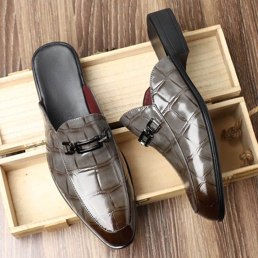 Victor Grey Croc Slip-On Shoes – Men’s Casual Backless Loafers