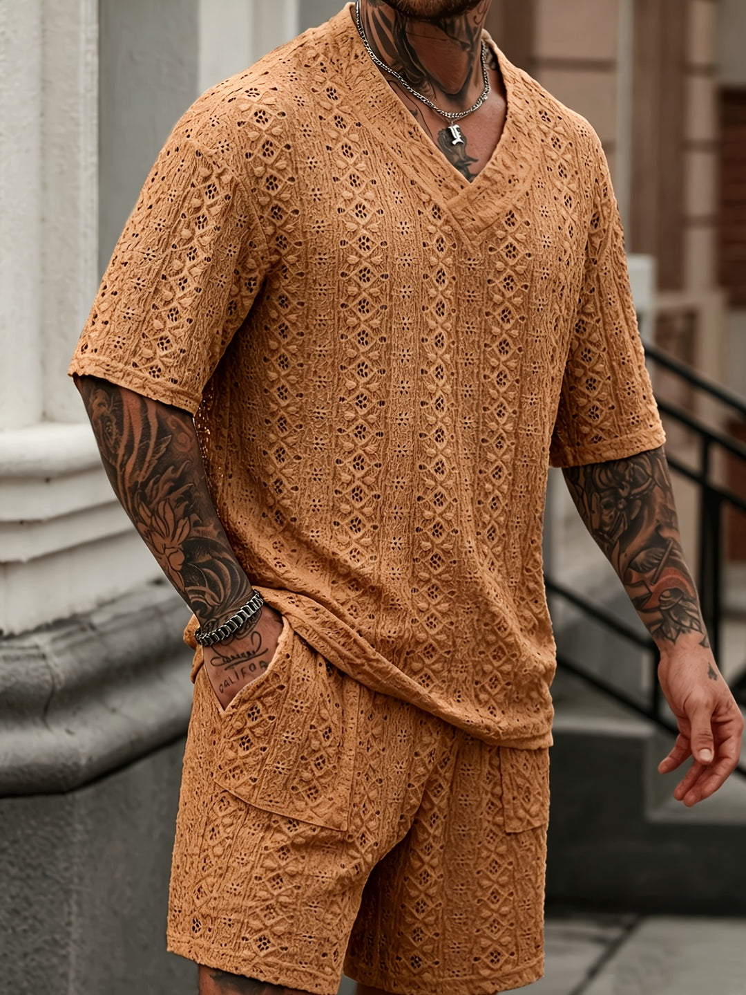 Men’s Resort Shirt and Shorts Set Relaxed Fit Two Piece Summer Outfit