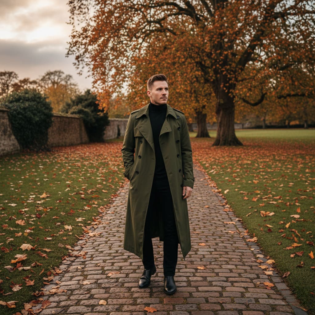 Men's Double-Breasted Trench Coat - Long & Waterproof