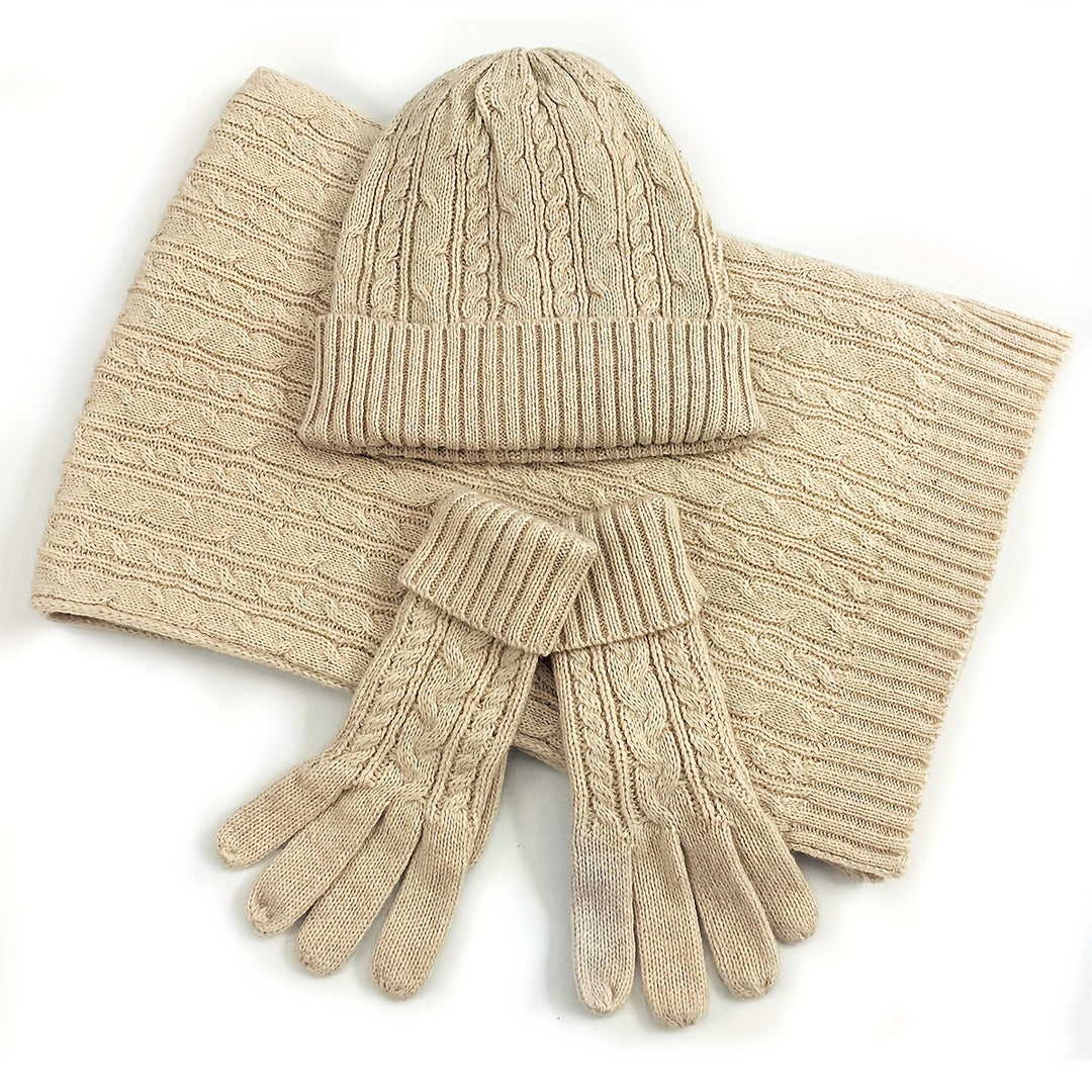 Wool Three-Piece Winter Accessories Set – Hat, Gloves &amp; Scarf