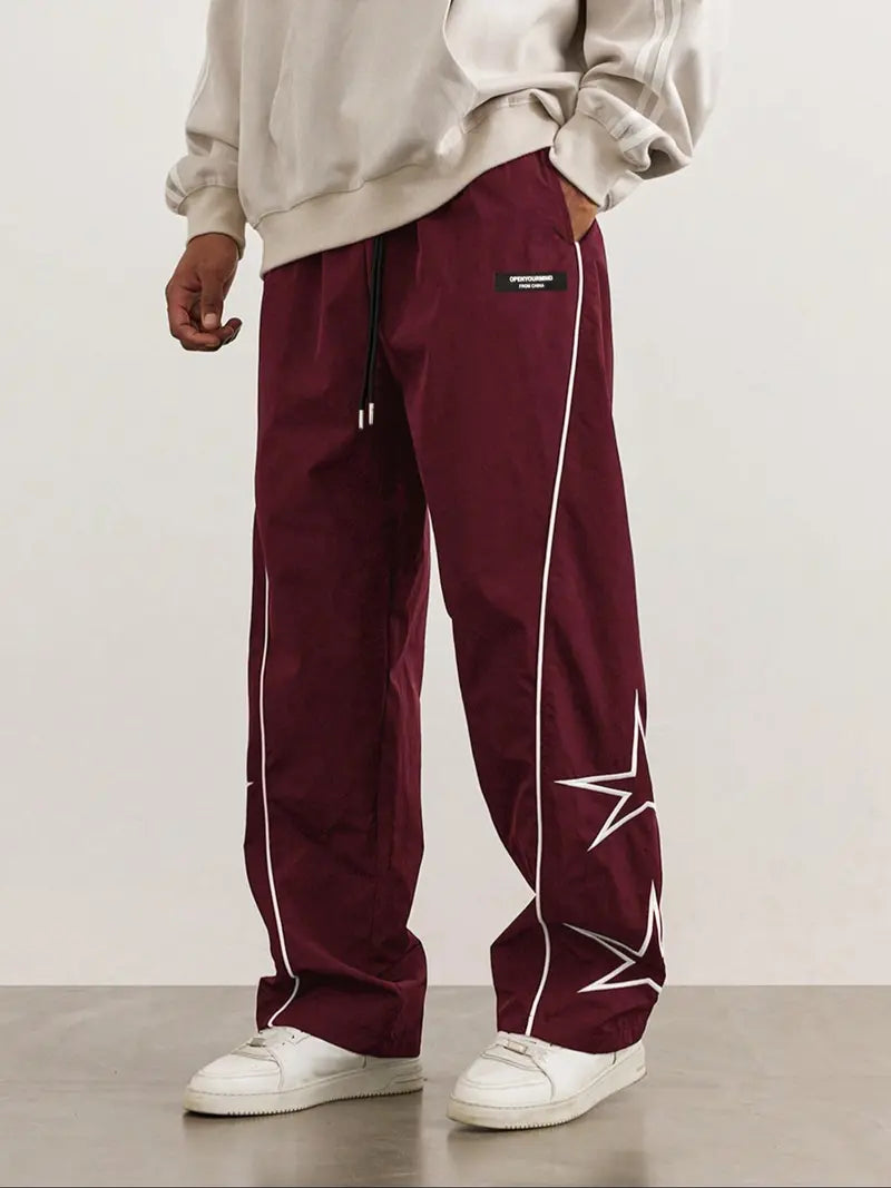 Men’s Casual Jogger Pants Loose Fit Streetwear Track Pants with Star Design