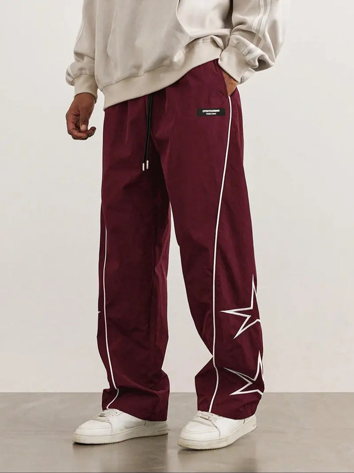 Men’s Casual Jogger Pants Loose Fit Streetwear Track Pants with Star Design
