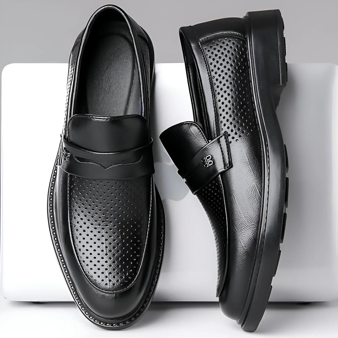 Leonardo Perforated Men Classy Leather Penny Loafers