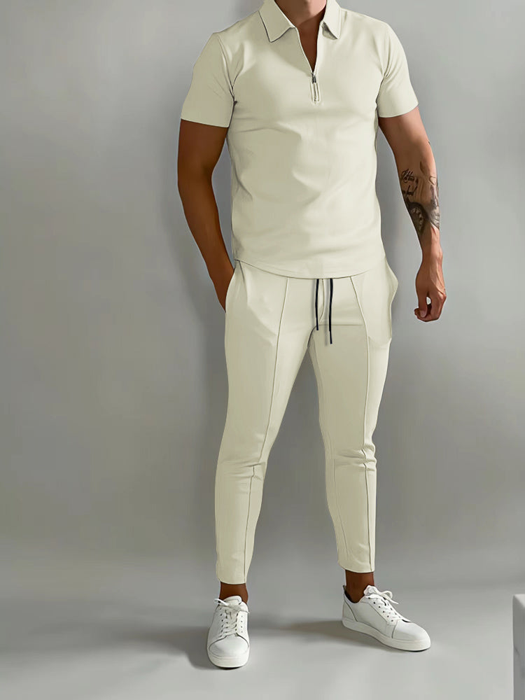 Men’s Polo Shirt and Jogger Pants Set Casual Two Piece Outfit