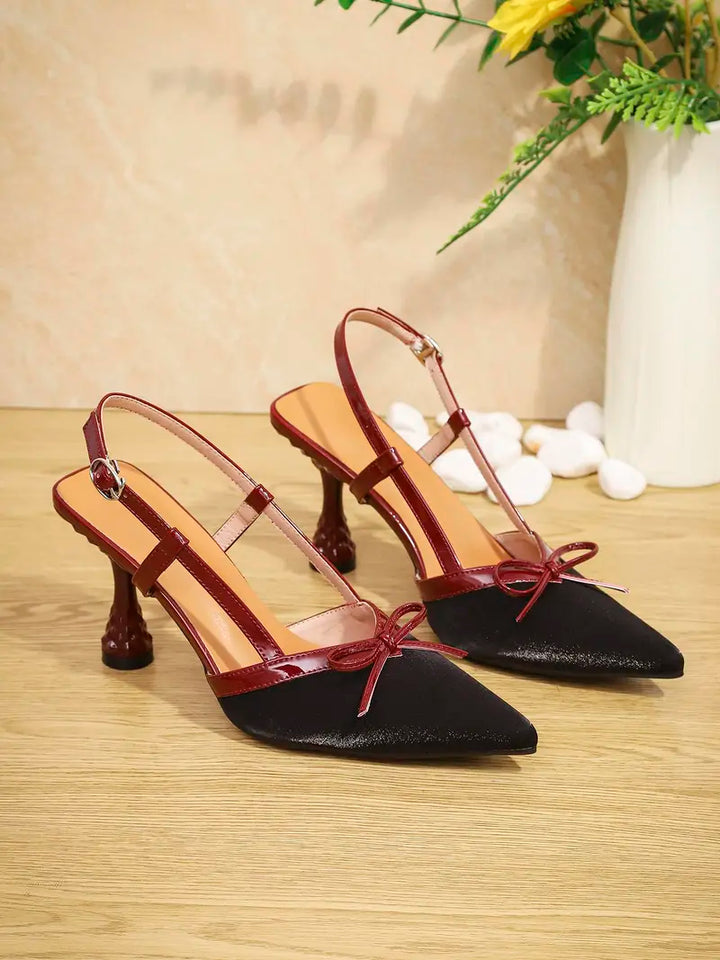 Women’s Slingback Heels Pointed Toe Bow Accent Elegant Dress Shoes