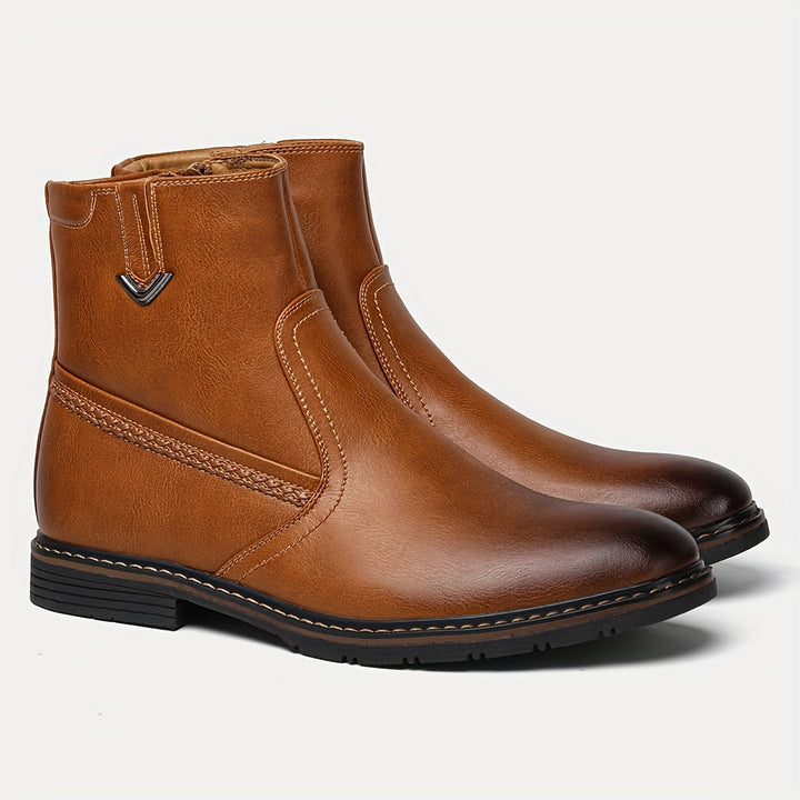 Men’s Thermal Dress Boots – Zipper Design, Faux Fur Lining | Warm Preppy Walking Boots