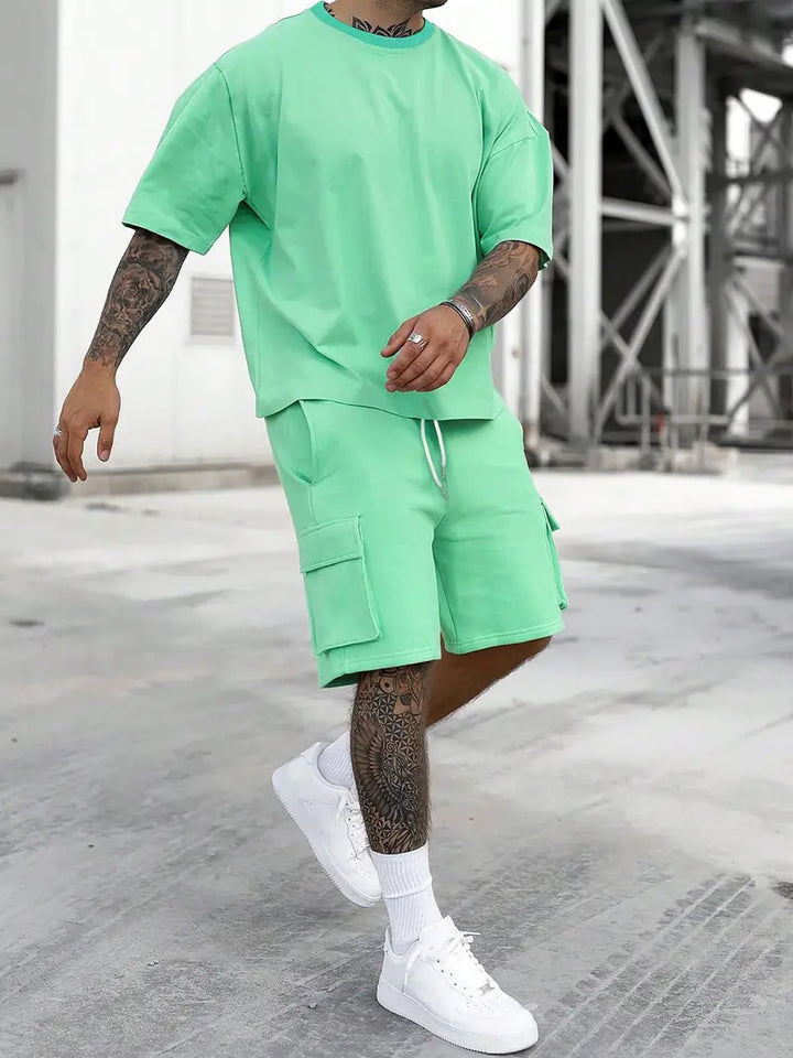 Men’s Casual Cargo Shorts Set Loose Fit Streetwear Outfit