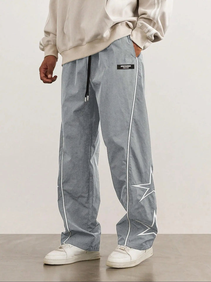 Men’s Casual Jogger Pants Loose Fit Streetwear Track Pants with Star Design