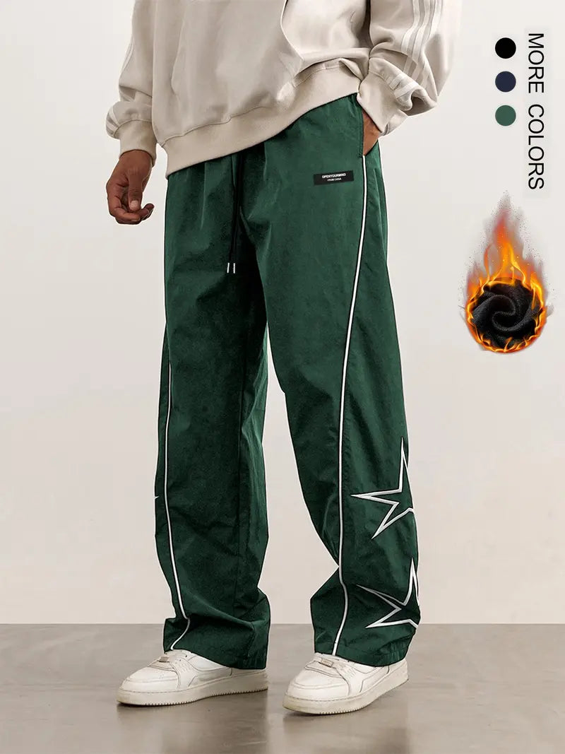 Men’s Casual Jogger Pants Loose Fit Streetwear Track Pants with Star Design