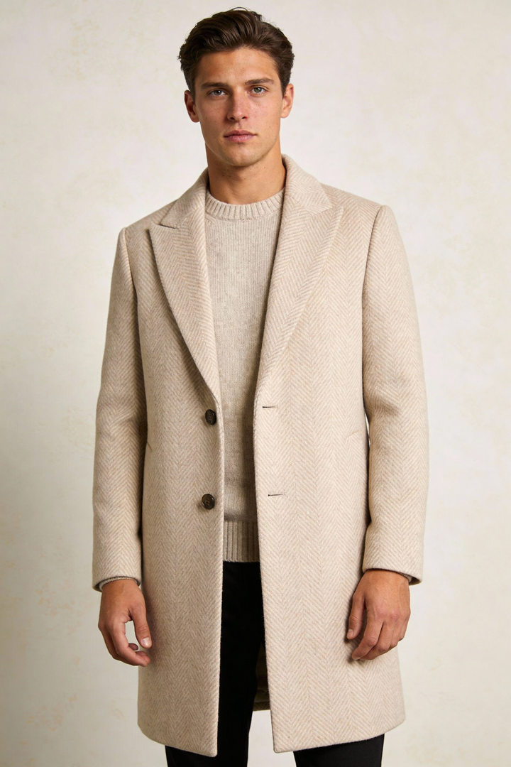 Montreaux Herringbone Men Wool Coat - Camel Beige