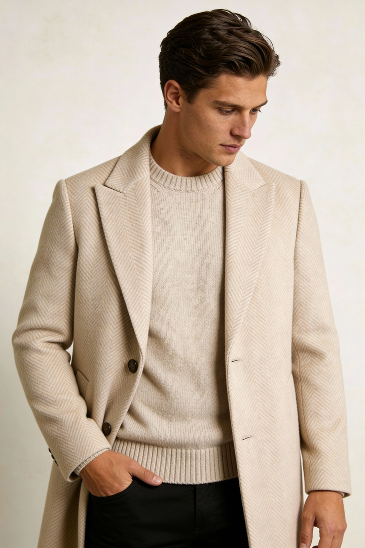 Montreaux Herringbone Men Wool Coat - Camel Beige