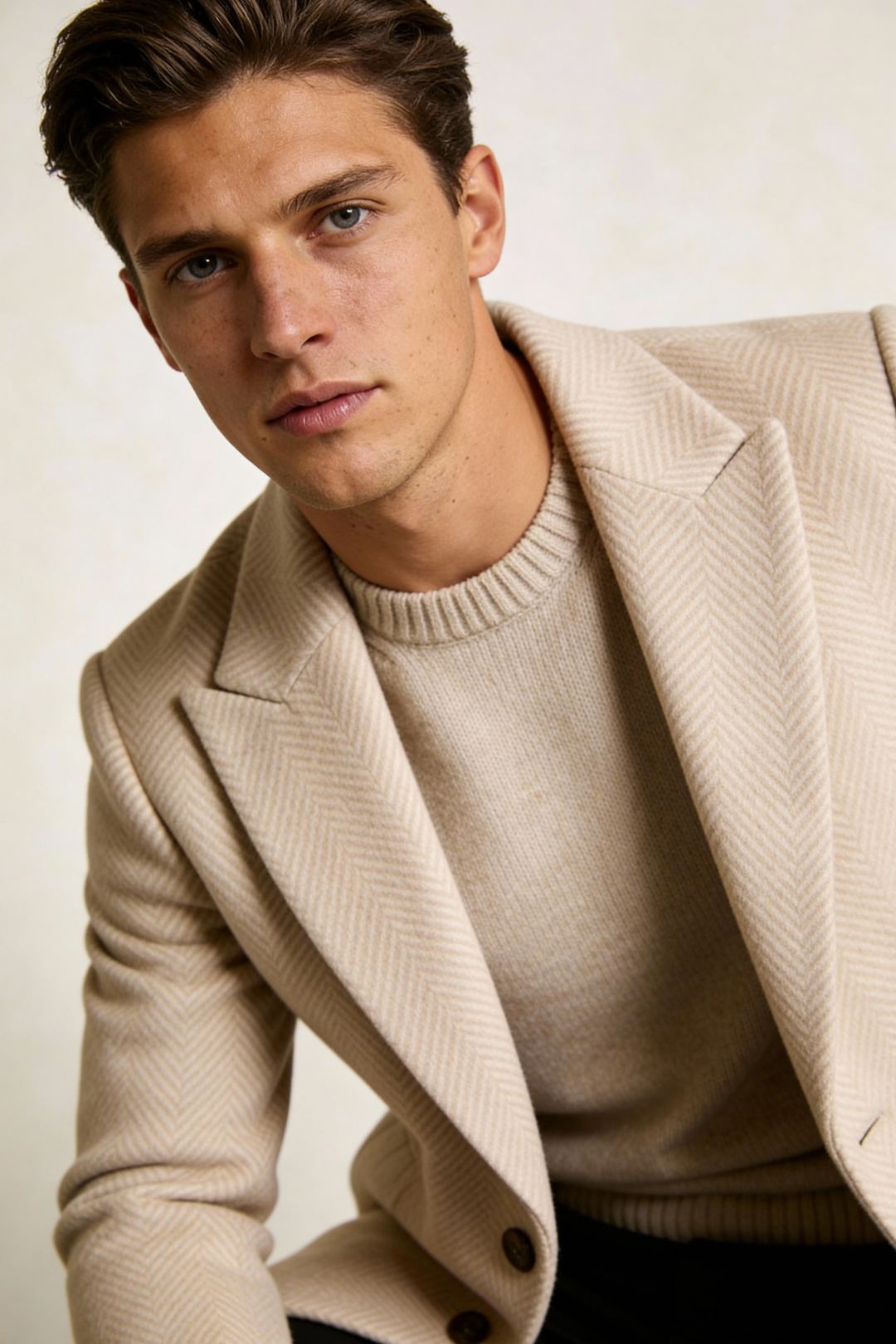 Montreaux Herringbone Men Wool Coat - Camel Beige