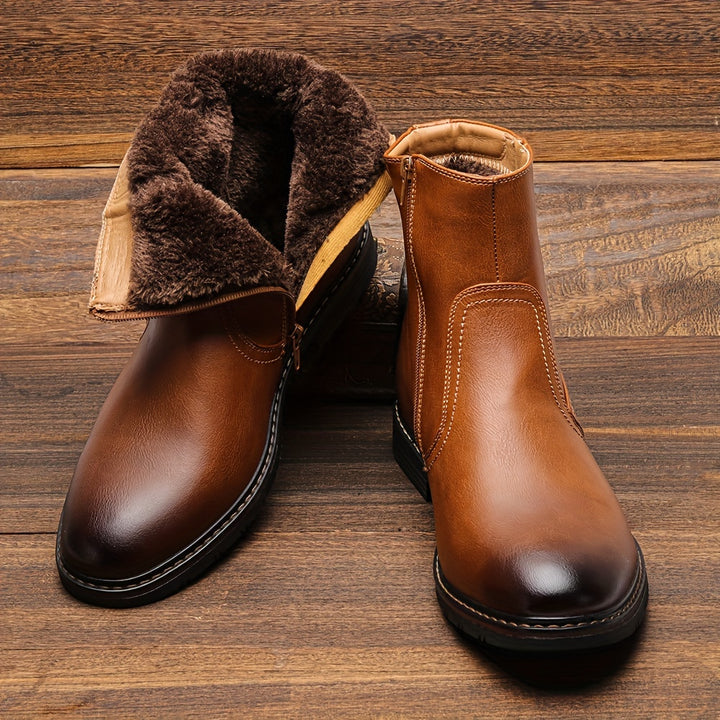 Men’s Thermal Dress Boots – Zipper Design, Faux Fur Lining | Warm Preppy Walking Boots