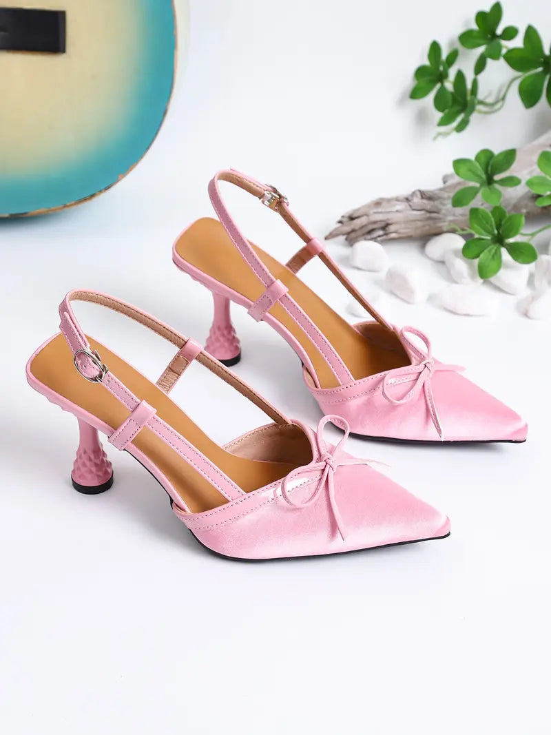 Women’s Slingback Heels Pointed Toe Bow Accent Elegant Dress Shoes