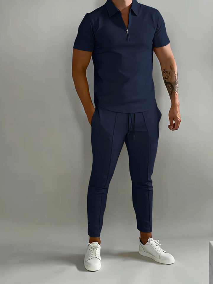 Men’s Polo Shirt and Jogger Pants Set Casual Two Piece Outfit