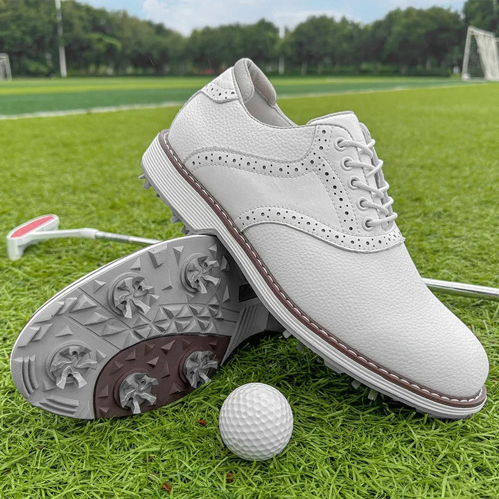 The Fairway Brogue Golf Sneakers – Men’s Leather Golf Shoes with Classic Wingtip Design