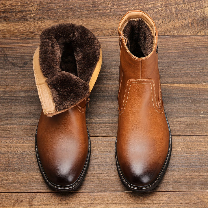 Men’s Thermal Dress Boots – Zipper Design, Faux Fur Lining | Warm Preppy Walking Boots