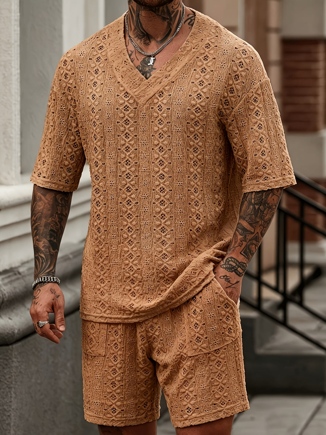 Men’s Resort Shirt and Shorts Set Relaxed Fit Two Piece Summer Outfit