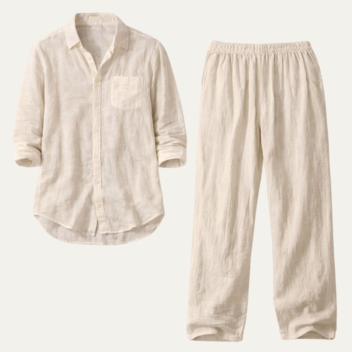 Men’s Casual Shirt and Pants Set Long Sleeve Two Piece Summer Outfit