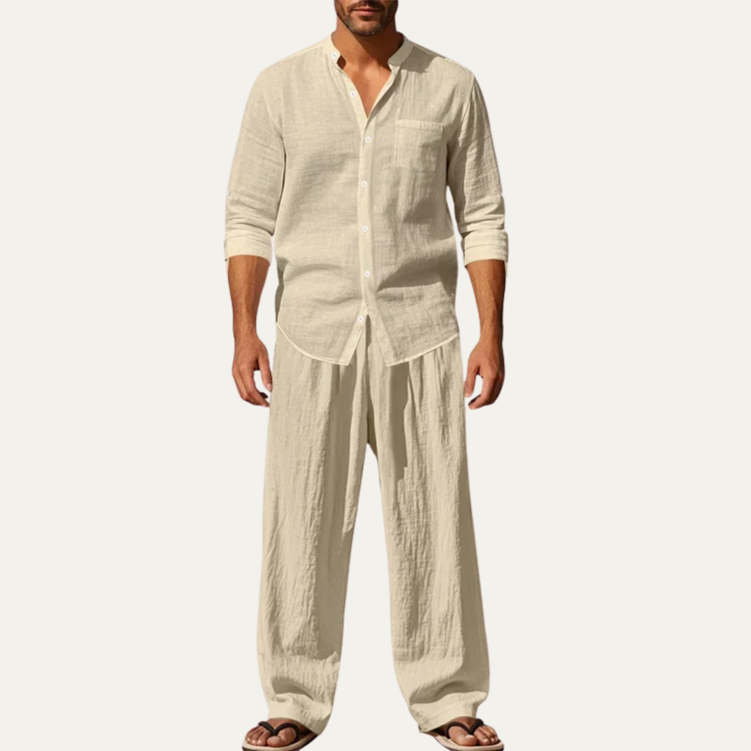 Men’s Casual Shirt and Pants Set Long Sleeve Two Piece Summer Outfit