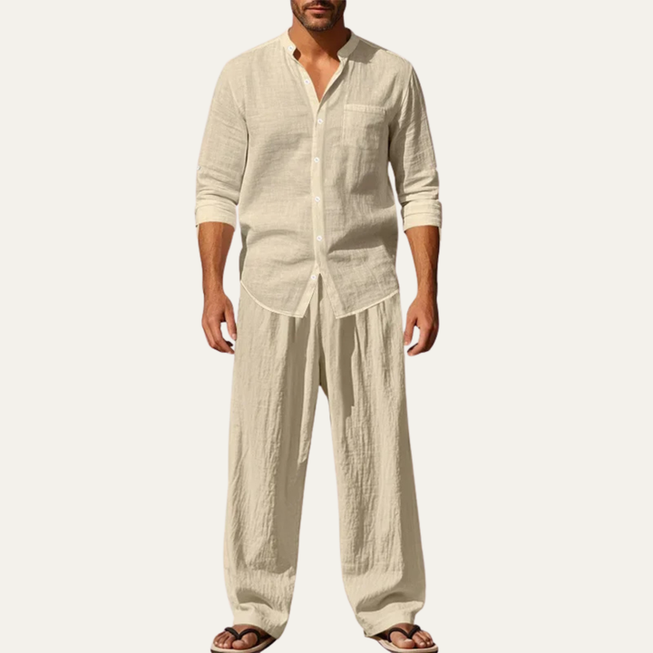 Men’s Casual Shirt and Pants Set Long Sleeve Two Piece Summer Outfit