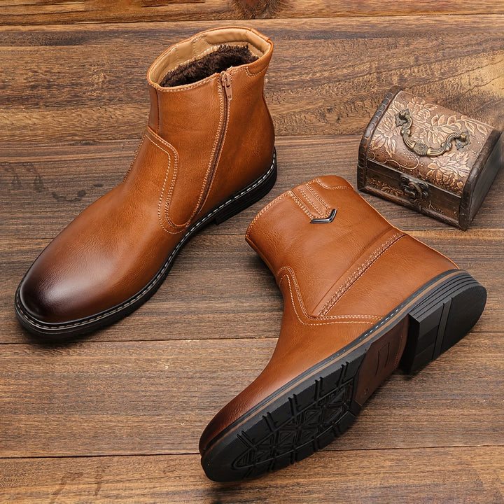Men’s Thermal Dress Boots – Zipper Design, Faux Fur Lining | Warm Preppy Walking Boots