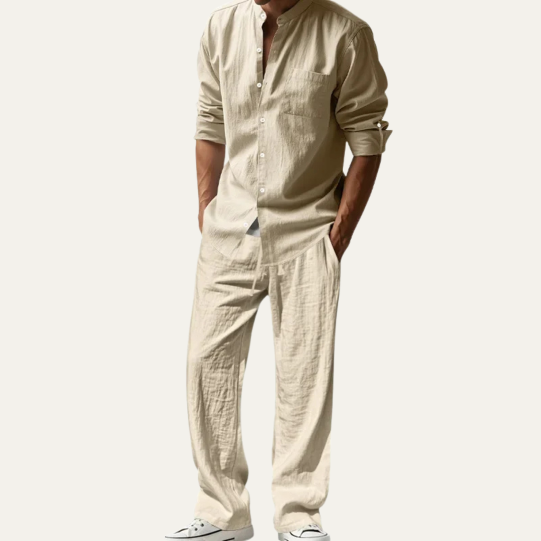 Men’s Casual Shirt and Pants Set Long Sleeve Two Piece Summer Outfit