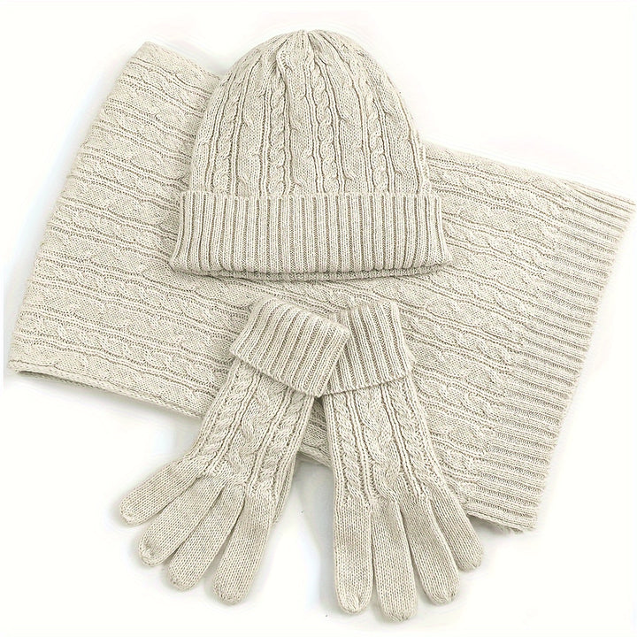 Wool Three-Piece Winter Accessories Set – Hat, Gloves &amp; Scarf