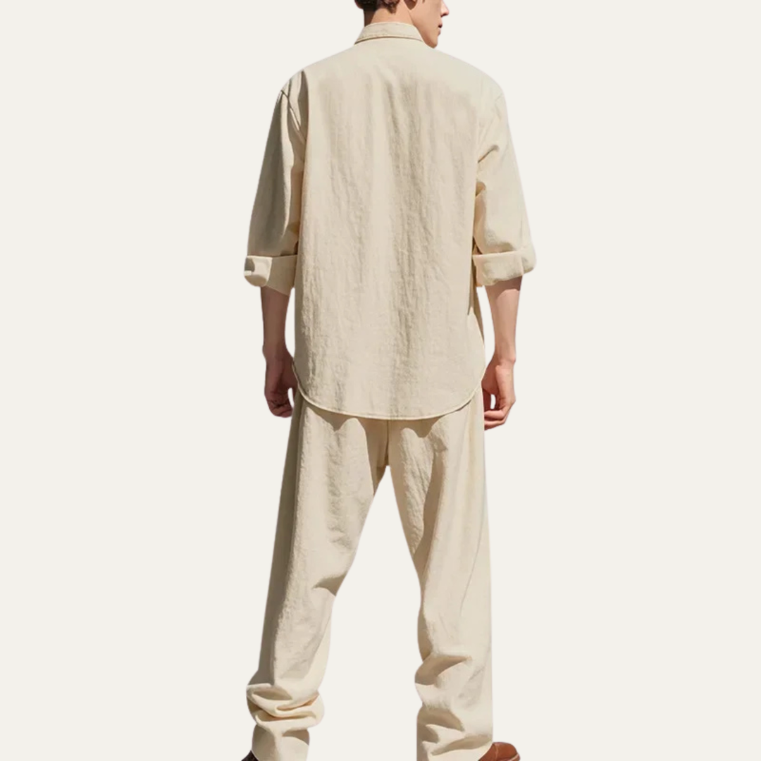 Men’s Casual Shirt and Pants Set Long Sleeve Two Piece Summer Outfit