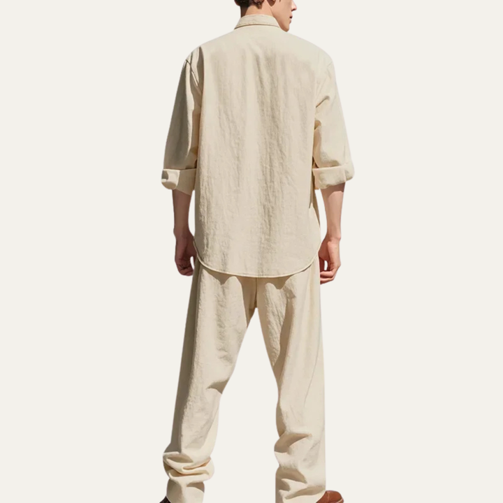 Men’s Casual Shirt and Pants Set Long Sleeve Two Piece Summer Outfit