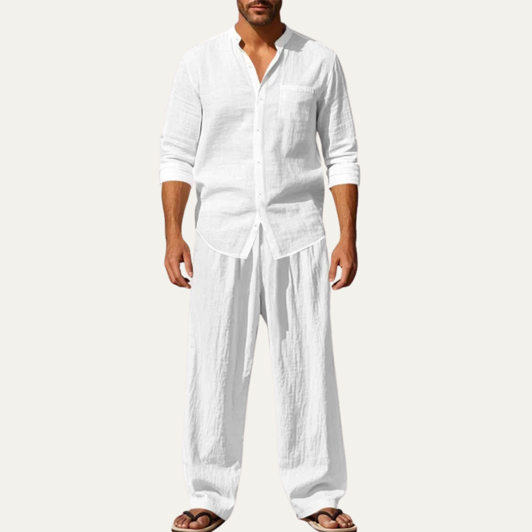 Men’s Casual Shirt and Pants Set Long Sleeve Two Piece Summer Outfit
