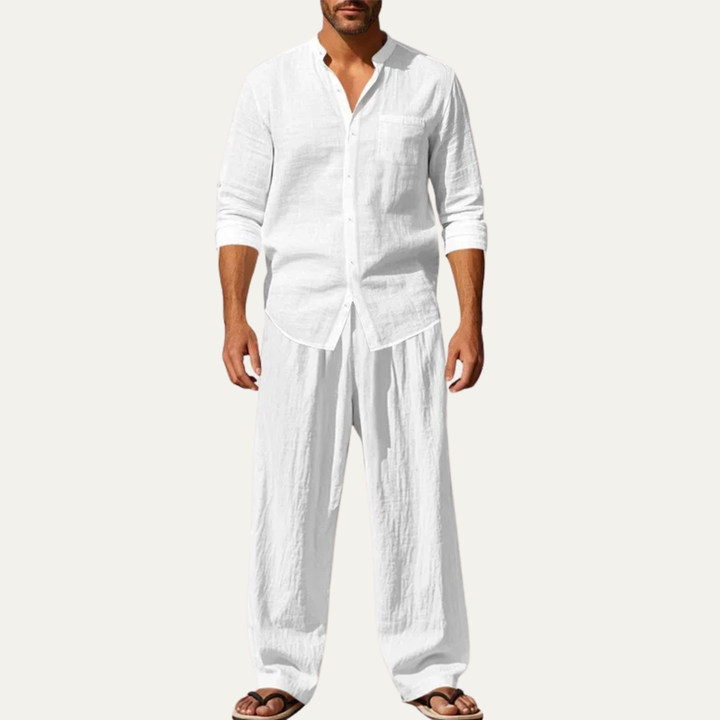 Men’s Casual Shirt and Pants Set Long Sleeve Two Piece Summer Outfit