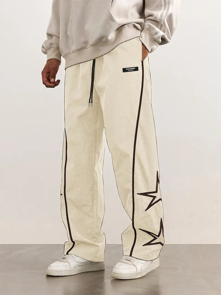 Men’s Casual Jogger Pants Loose Fit Streetwear Track Pants with Star Design