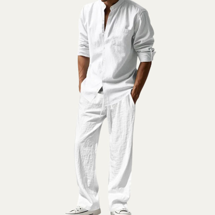 Men’s Casual Shirt and Pants Set Long Sleeve Two Piece Summer Outfit