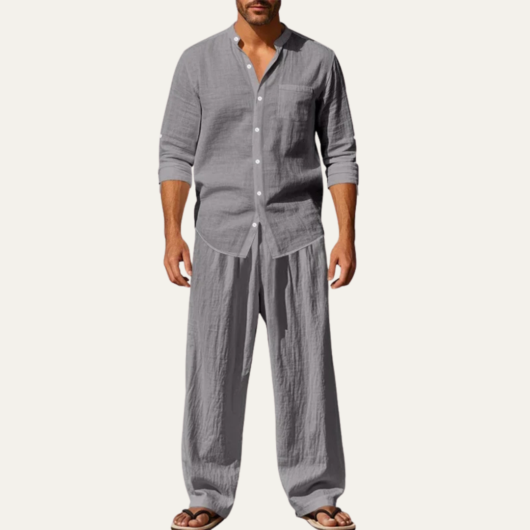 Men’s Casual Shirt and Pants Set Long Sleeve Two Piece Summer Outfit