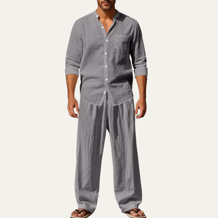 Men’s Casual Shirt and Pants Set Long Sleeve Two Piece Summer Outfit
