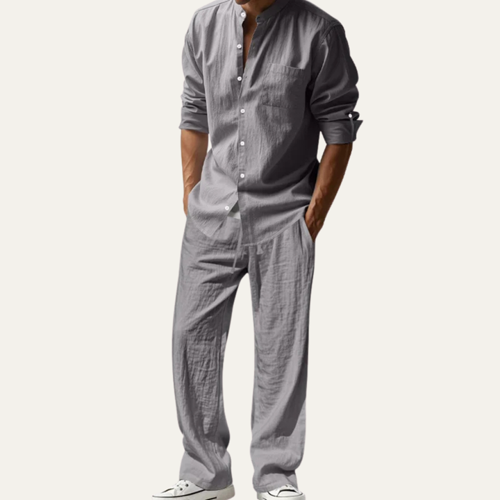 Men’s Casual Shirt and Pants Set Long Sleeve Two Piece Summer Outfit