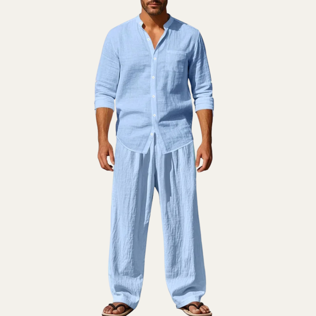 Men’s Casual Shirt and Pants Set Long Sleeve Two Piece Summer Outfit