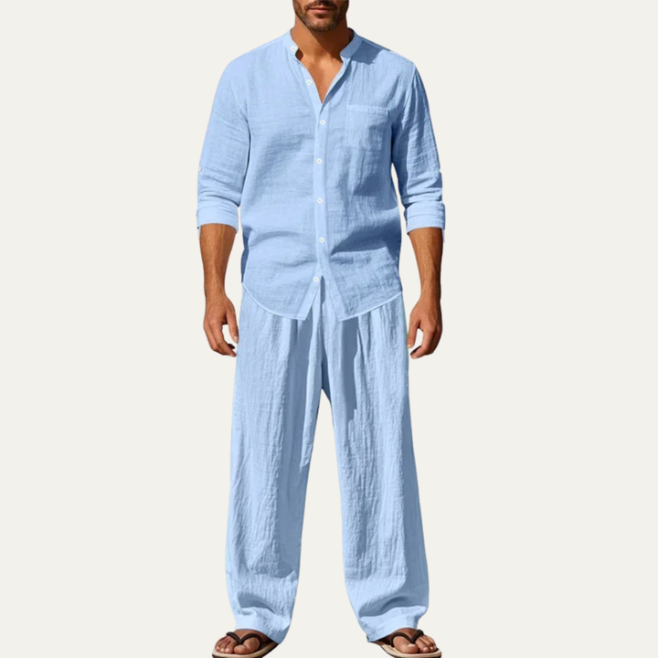 Men’s Casual Shirt and Pants Set Long Sleeve Two Piece Summer Outfit