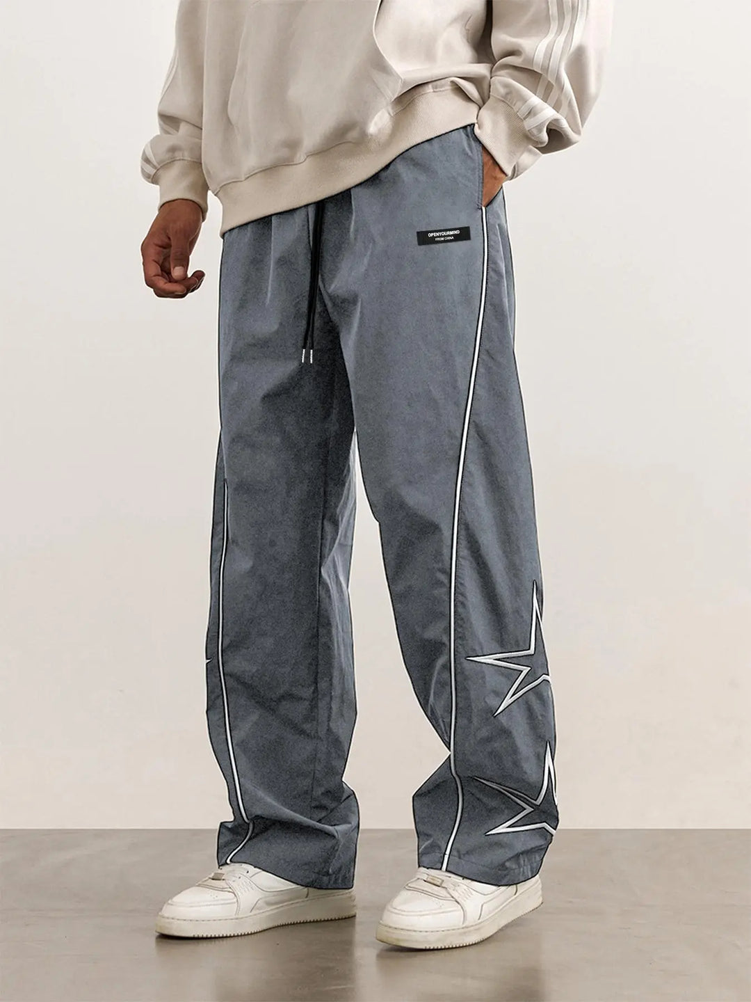 Men’s Casual Jogger Pants Loose Fit Streetwear Track Pants with Star Design
