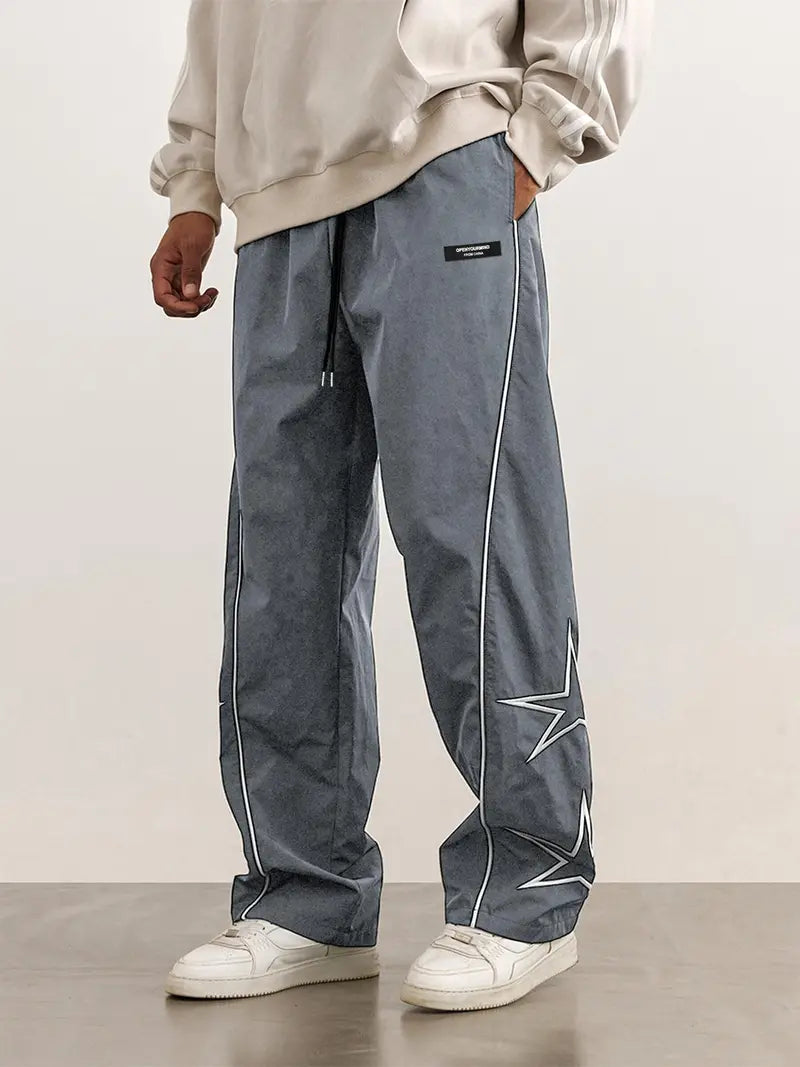 Men’s Casual Jogger Pants Loose Fit Streetwear Track Pants with Star Design