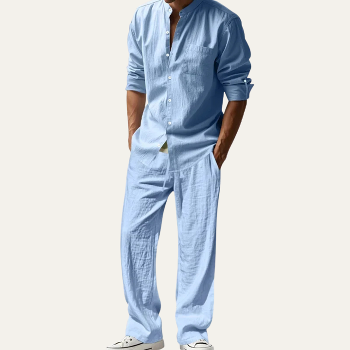 Men’s Casual Shirt and Pants Set Long Sleeve Two Piece Summer Outfit