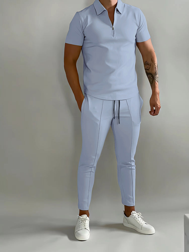 Men’s Polo Shirt and Jogger Pants Set Casual Two Piece Outfit