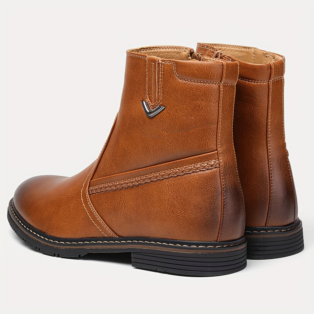 Men’s Thermal Dress Boots – Zipper Design, Faux Fur Lining | Warm Preppy Walking Boots