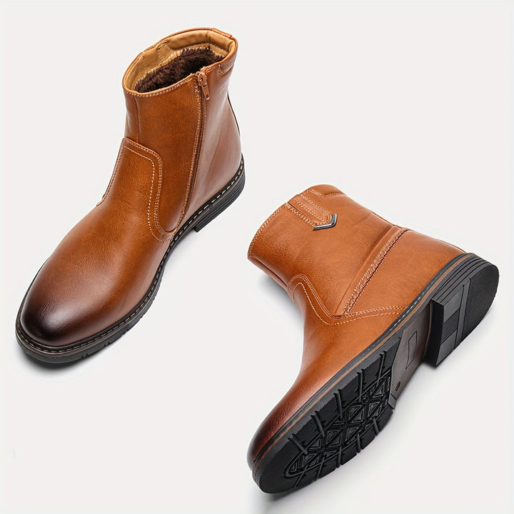 Men’s Thermal Dress Boots – Zipper Design, Faux Fur Lining | Warm Preppy Walking Boots
