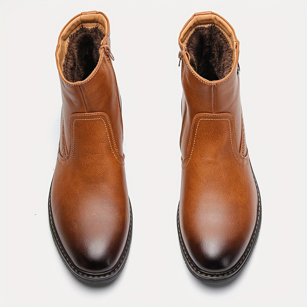 Men’s Thermal Dress Boots – Zipper Design, Faux Fur Lining | Warm Preppy Walking Boots
