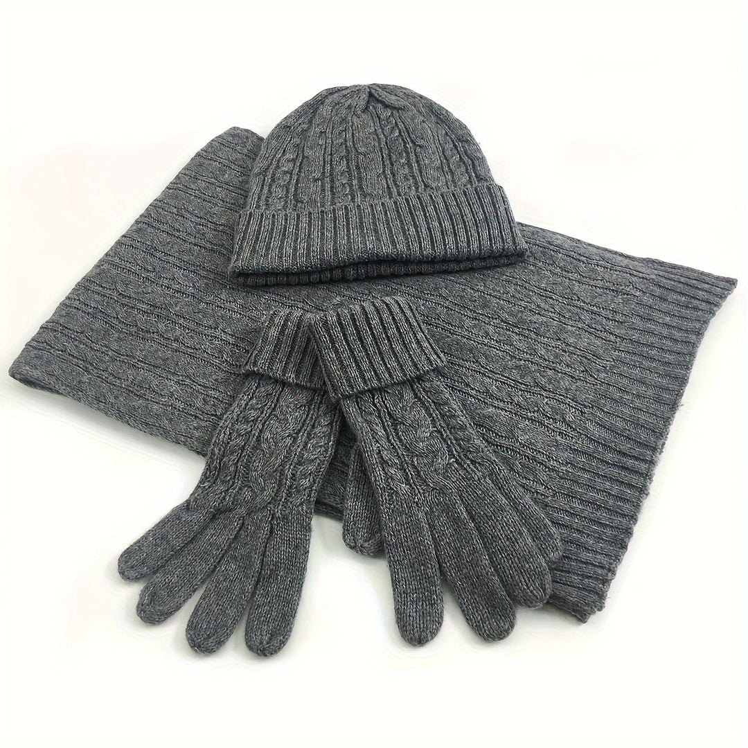 Wool Three-Piece Winter Accessories Set – Hat, Gloves &amp; Scarf