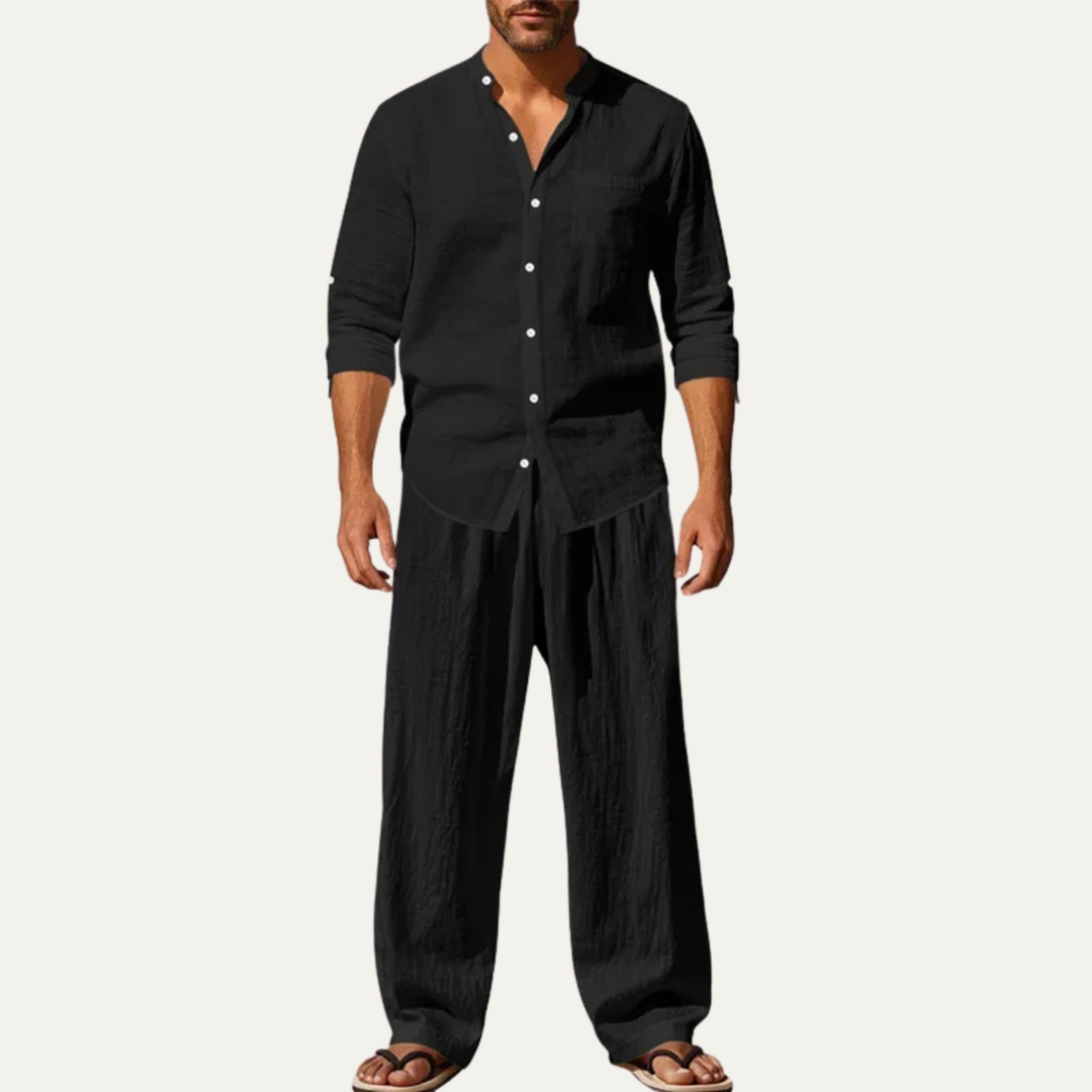 Men’s Casual Shirt and Pants Set Long Sleeve Two Piece Summer Outfit