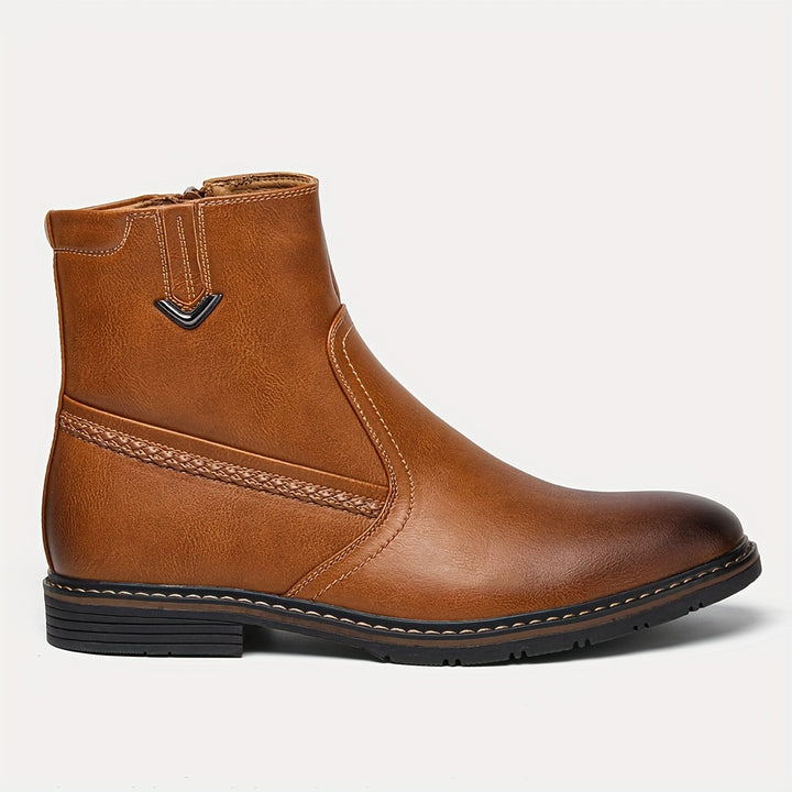 Men’s Thermal Dress Boots – Zipper Design, Faux Fur Lining | Warm Preppy Walking Boots