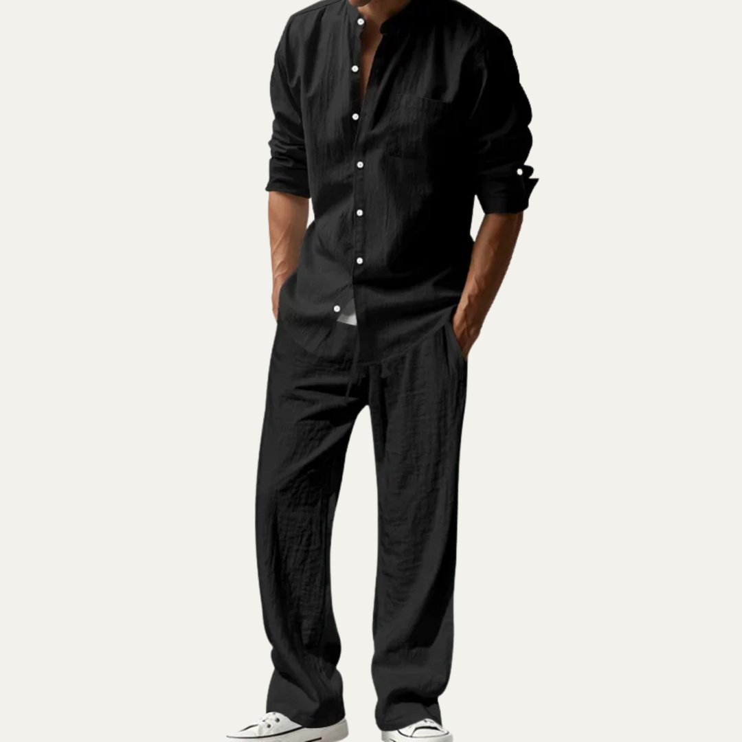 Men’s Casual Shirt and Pants Set Long Sleeve Two Piece Summer Outfit